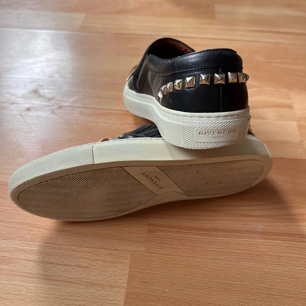 Givenchy Black Leather Slip-Ons with Gold stud embellishments Accents - Picture 6 of 14